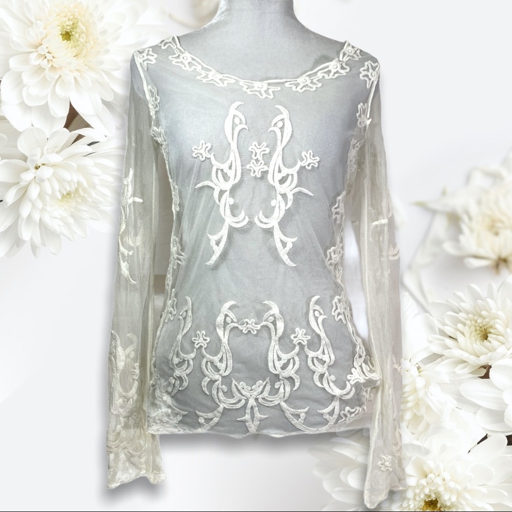Cecico symmetrical sheer long sleeve top S